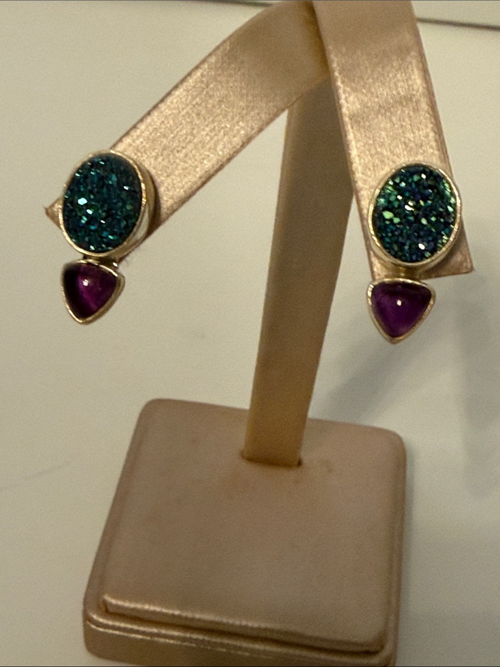 RICHARD LINDSAY RL EARRINGS STERLING SILVER BLUE DRUZY PURPLE AMETHYST POST